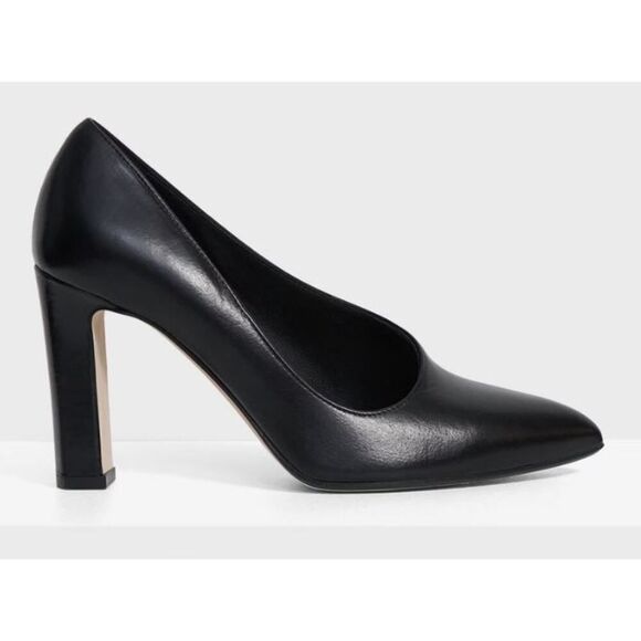 Theory Women's Asymmetric Pump Glossed Leather Pumps Sz 38 NWB 498 Black